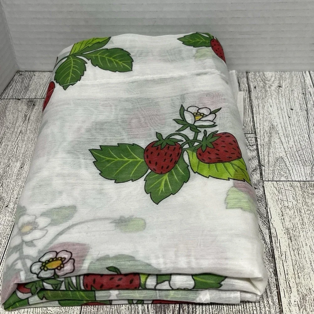 Vintage 70s Strawberry Sheer Curtain Panels Lot 3 CottageCore Kitchen Cafe Retro